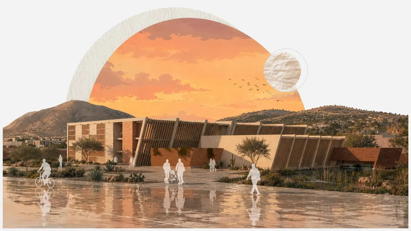 Ilustración de BARRO al atardecer, con los cerros de Tonalá al fondo